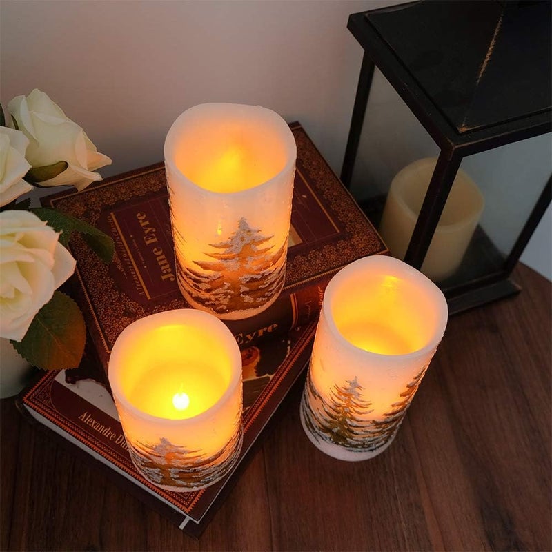 DRomance Christmas Flameless Candles with 6 Hour Timer, 3 Pack Real Wax LED Pillar Candles Warm Light Flickering Holiday Decor(Green Christmas Tree, 3 x 4,5,6 Inches) - Image 5